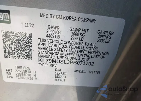 2023 Chevrolet Trailblazer Awd Rs from USA, damaged, VIN KL79MUSL3PB071702